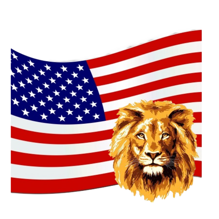 US flag and lion