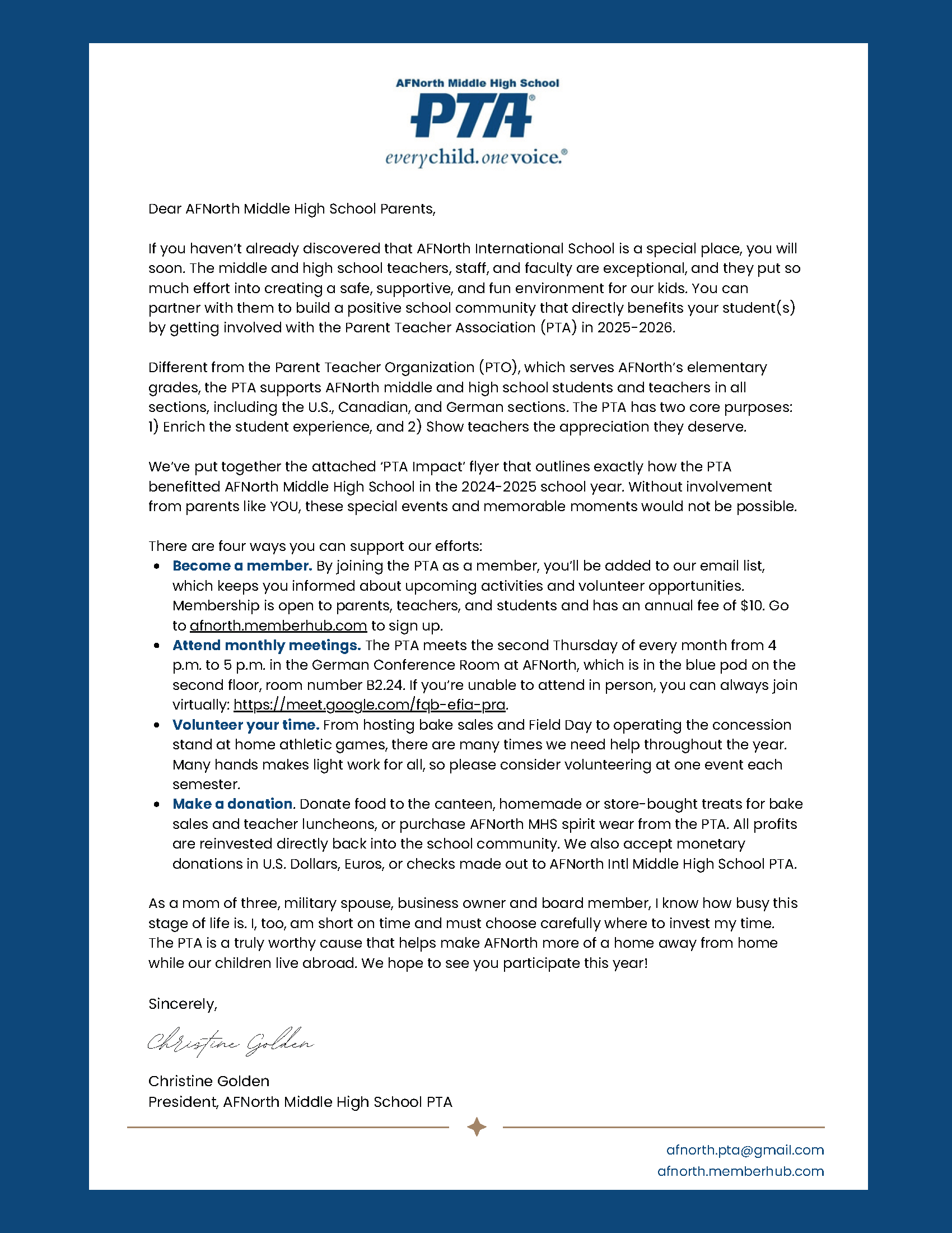 PTA letter