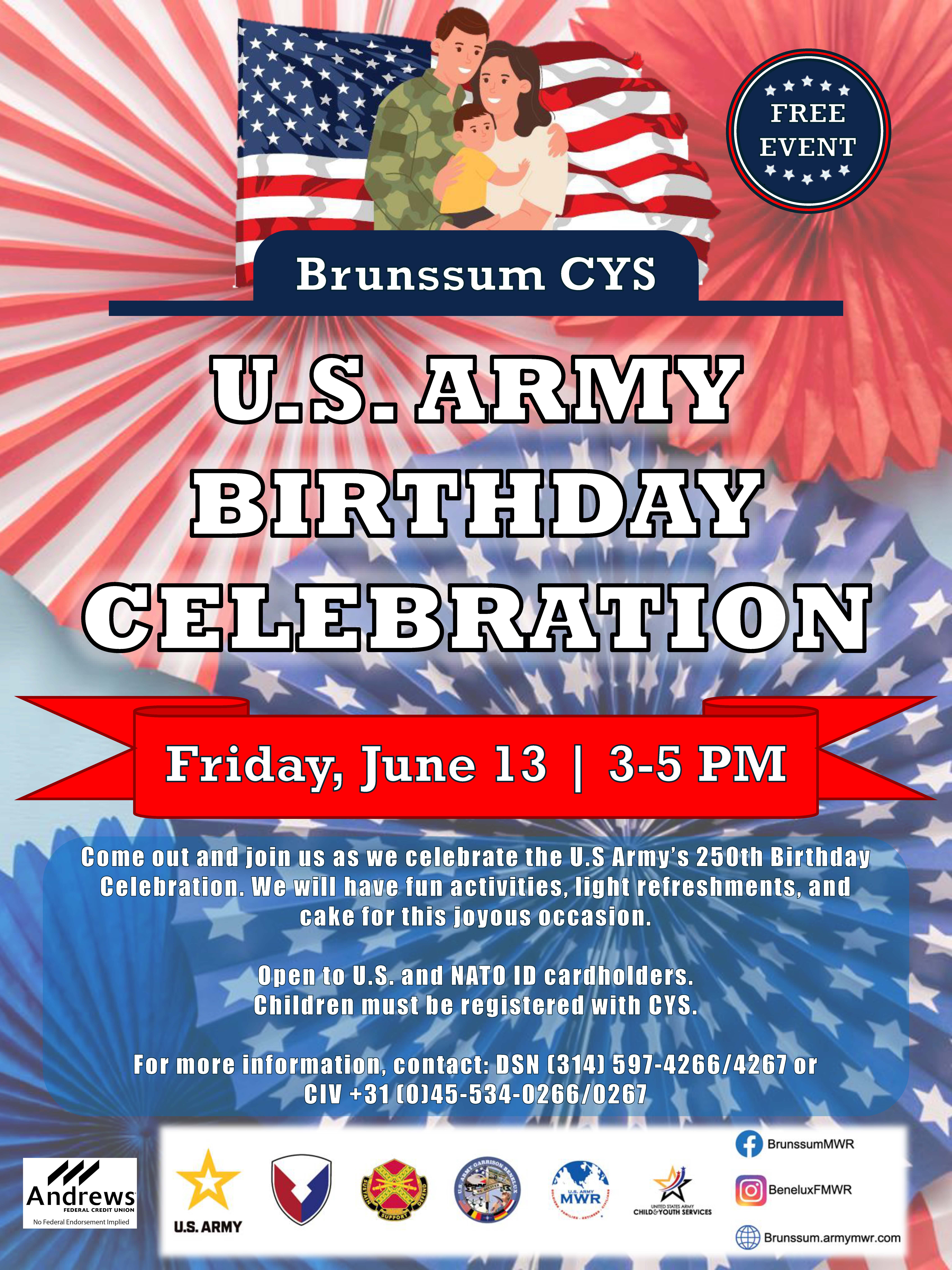 Army Birthday Celebration June 13 from 3-5pm