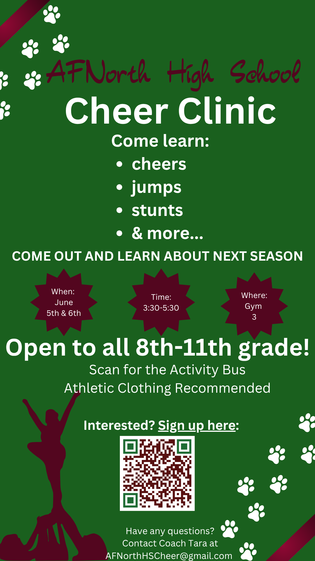 Cheer interest sign up form, grades 8-11