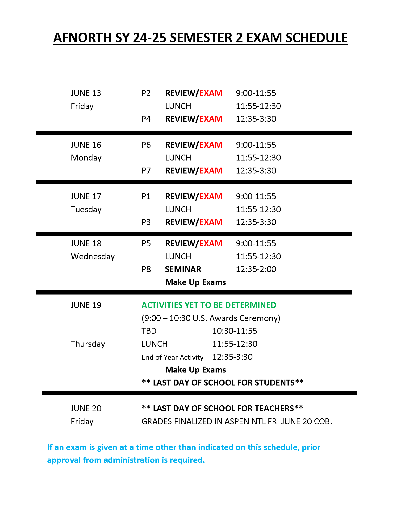 Exam Schedule page 1