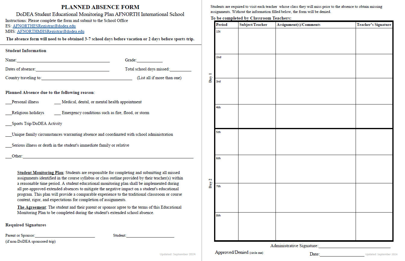 planned absence form image