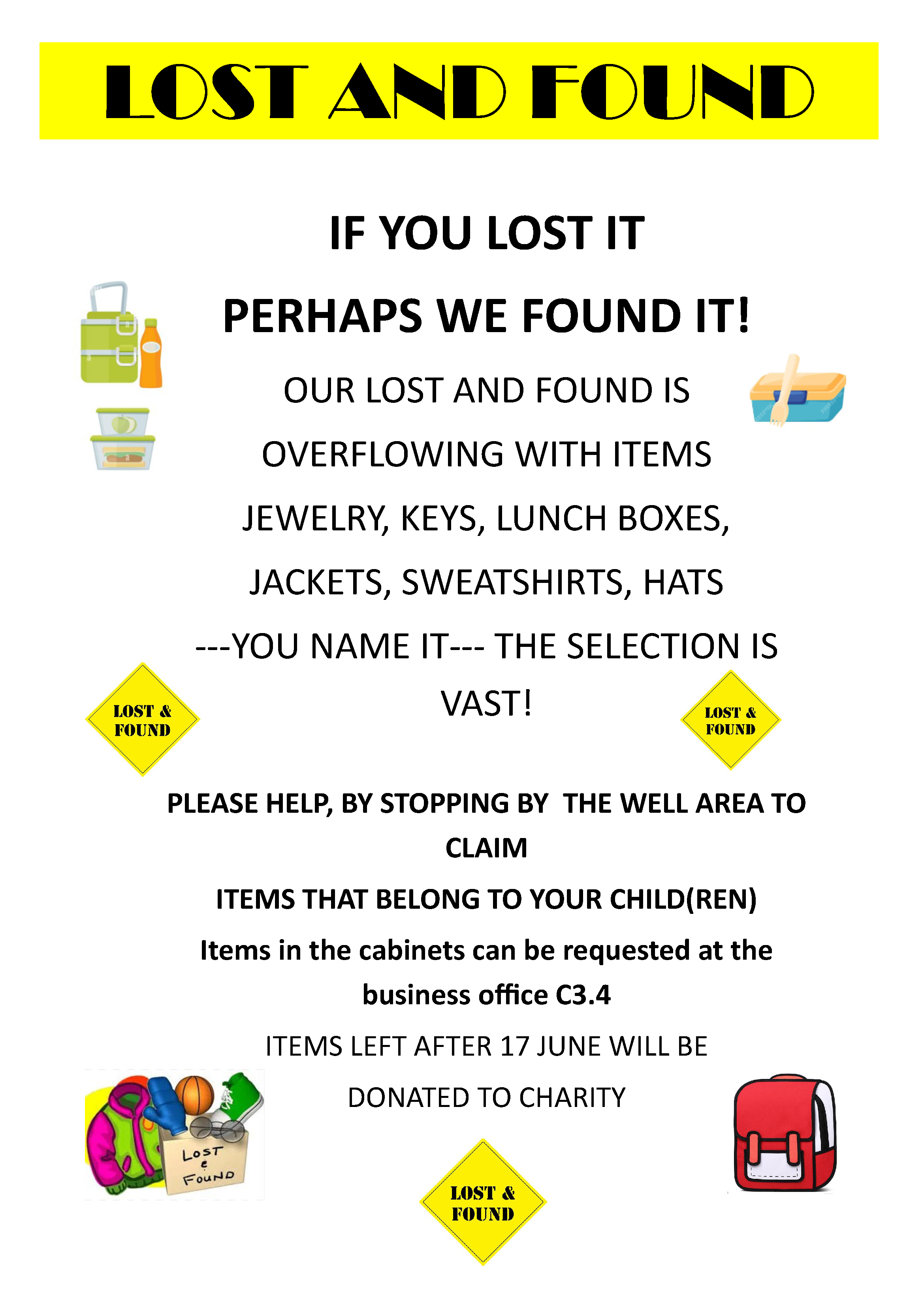 Lost and Found items at AIS must be picked up by 17 June