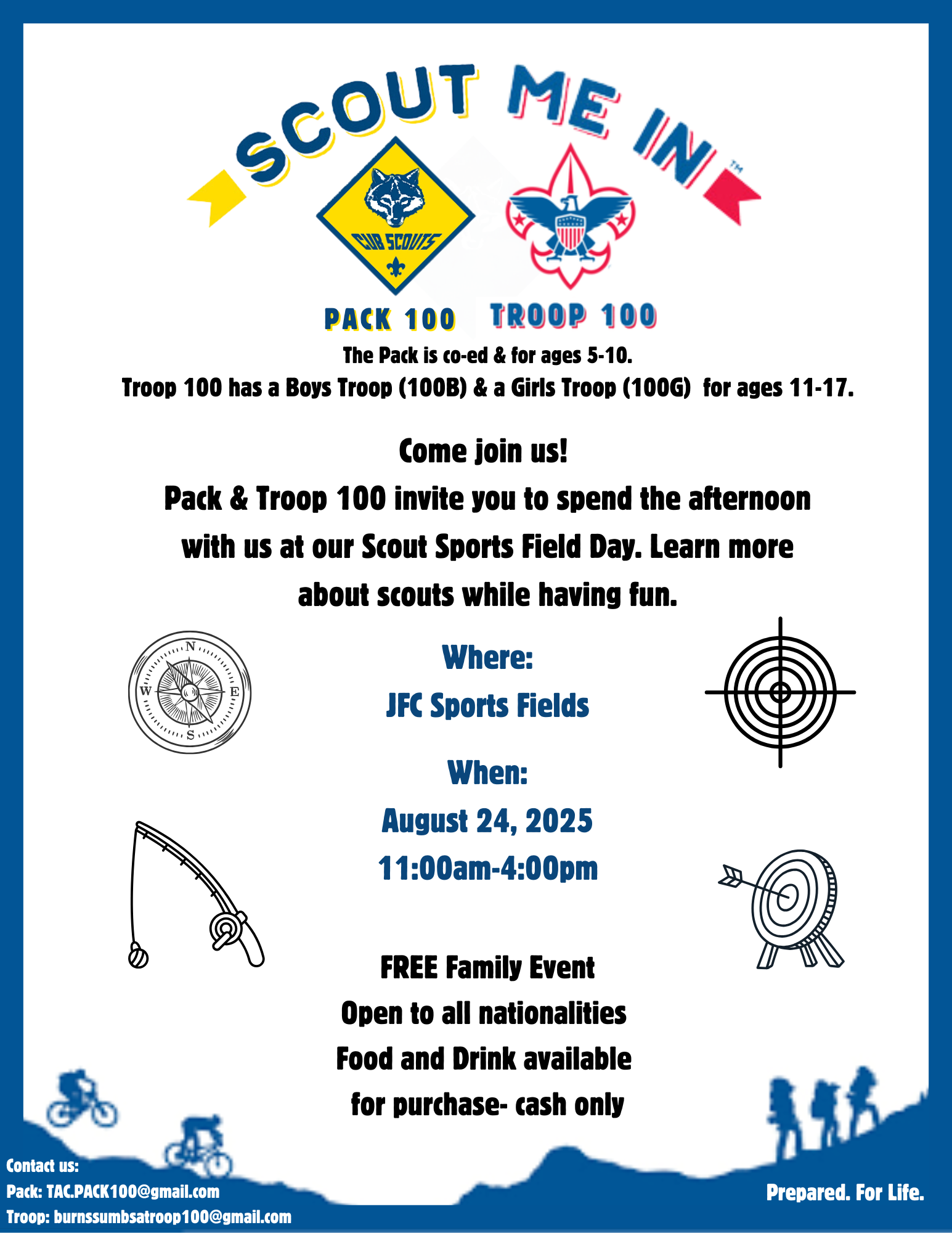 Scout summer event, Aug 24 11:00-16:00, JFC sports field