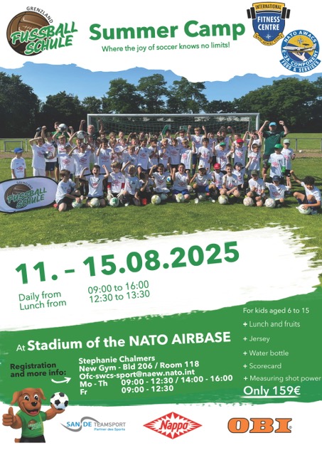 GK Summer Camp Aug 11-15, only 159 euro, contact Stephanie Chalmers at Ofc-swcs-sport@naew.nato.int